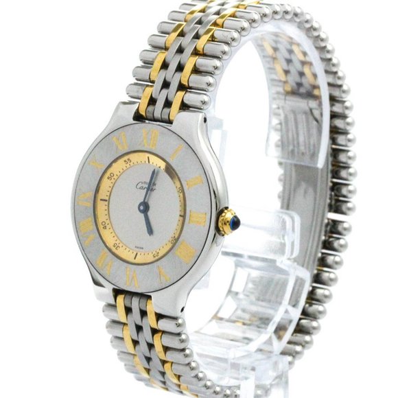 Polished CARTIER Must 21 Gold Plated Steel Quartz Unisex Watch BF574161 - Picture 2 of 9